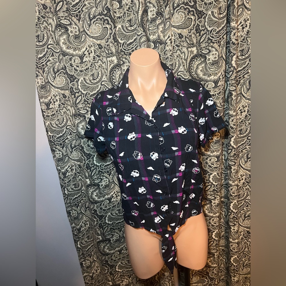 Mattel Monster High Button Down Tie Front Women's Shirt